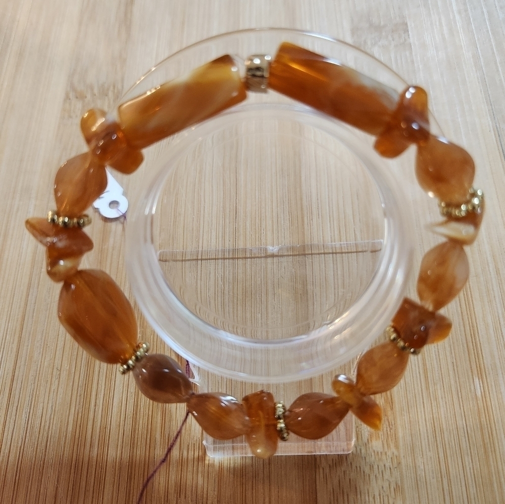 Hand Crafted Stretch Bracelet Amber Orange Chips Stones